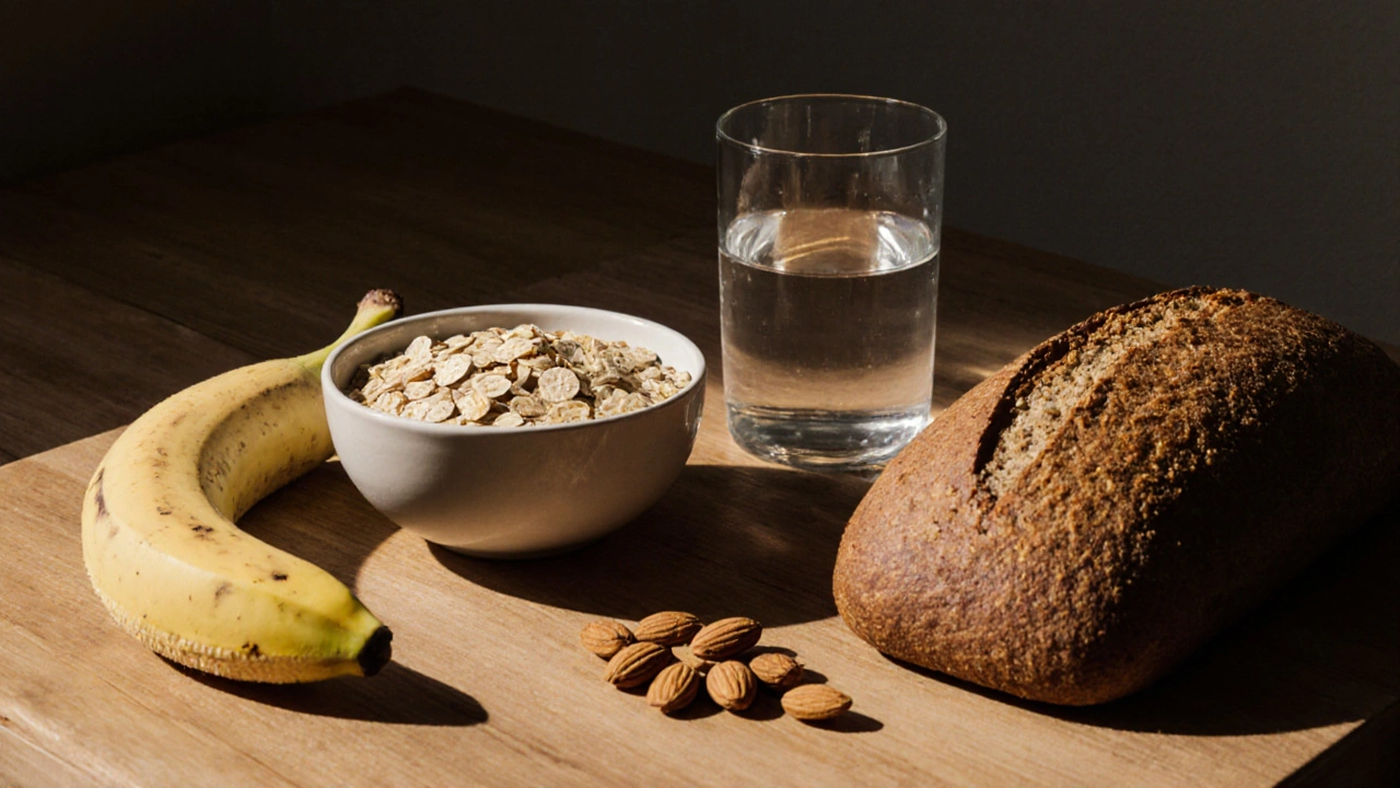 Na kuchyňském stole jsou čerstvé, nezpracované potraviny bez balení.